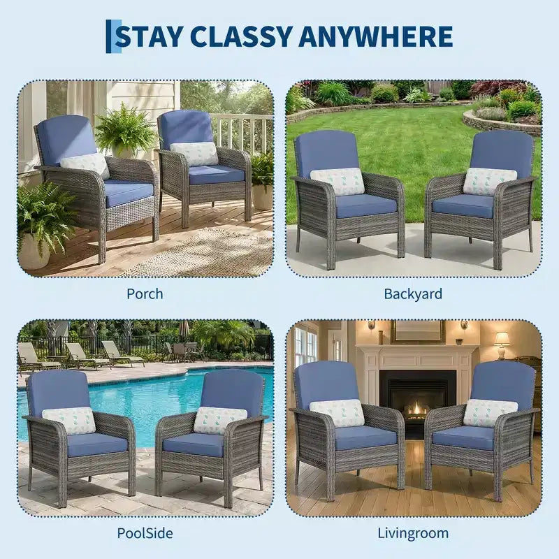 Ensemble de 2 chaises de patio en rotin d'extérieur, coussins épais, osier dégradé résistant aux intempéries - Sièges d'extérieur polyvalents pour véranda, terrasse, jardin, arrière-cour
