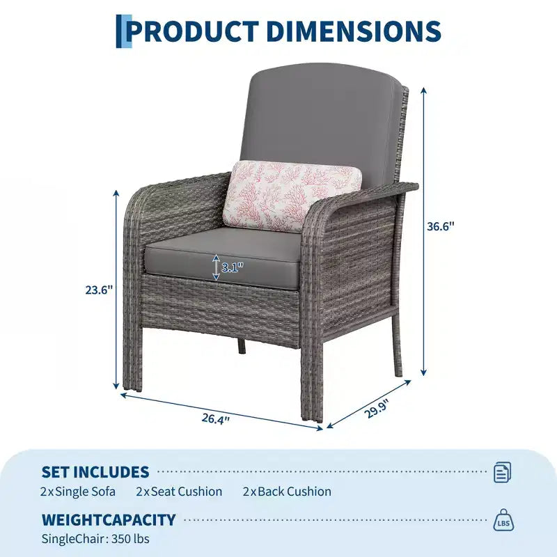 Ensemble de 2 chaises de patio en rotin d'extérieur, coussins épais, osier dégradé résistant aux intempéries - Sièges d'extérieur polyvalents pour véranda, terrasse, jardin, arrière-cour