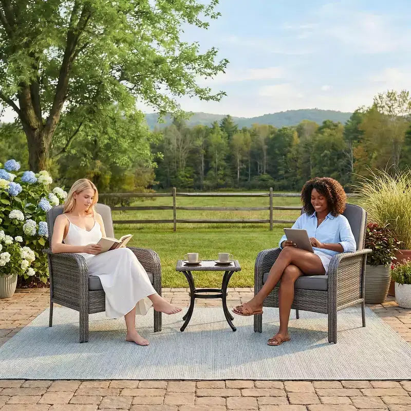 Ensemble de 2 chaises de patio en rotin d'extérieur, coussins épais, osier dégradé résistant aux intempéries - Sièges d'extérieur polyvalents pour véranda, terrasse, jardin, arrière-cour