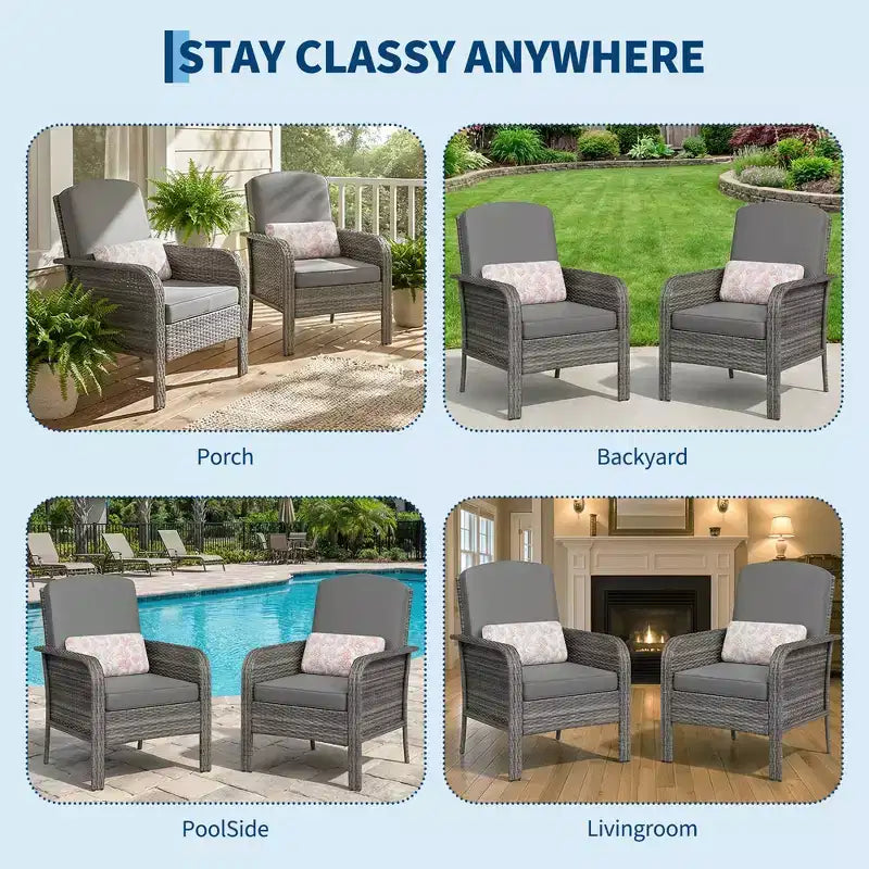 Ensemble de 2 chaises de patio en rotin d'extérieur, coussins épais, osier dégradé résistant aux intempéries - Sièges d'extérieur polyvalents pour véranda, terrasse, jardin, arrière-cour