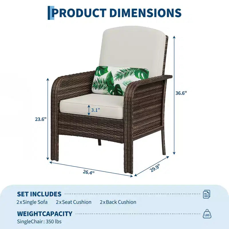 Ensemble de 2 chaises de patio en rotin d'extérieur, coussins épais, osier dégradé résistant aux intempéries - Sièges d'extérieur polyvalents pour véranda, terrasse, jardin, arrière-cour