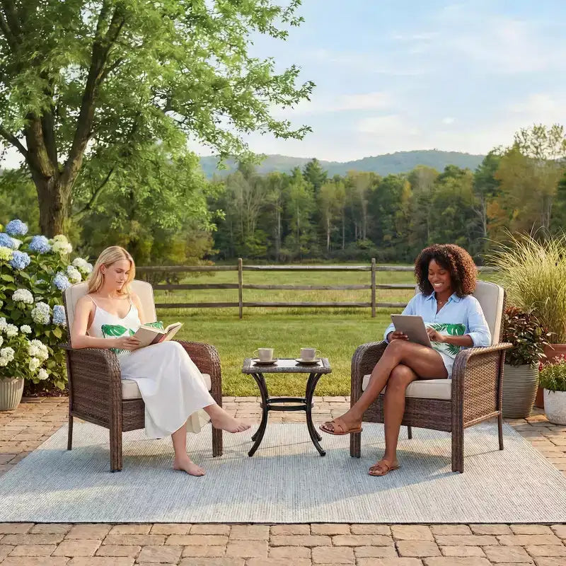 Ensemble de 2 chaises de patio en rotin d'extérieur, coussins épais, osier dégradé résistant aux intempéries - Sièges d'extérieur polyvalents pour véranda, terrasse, jardin, arrière-cour