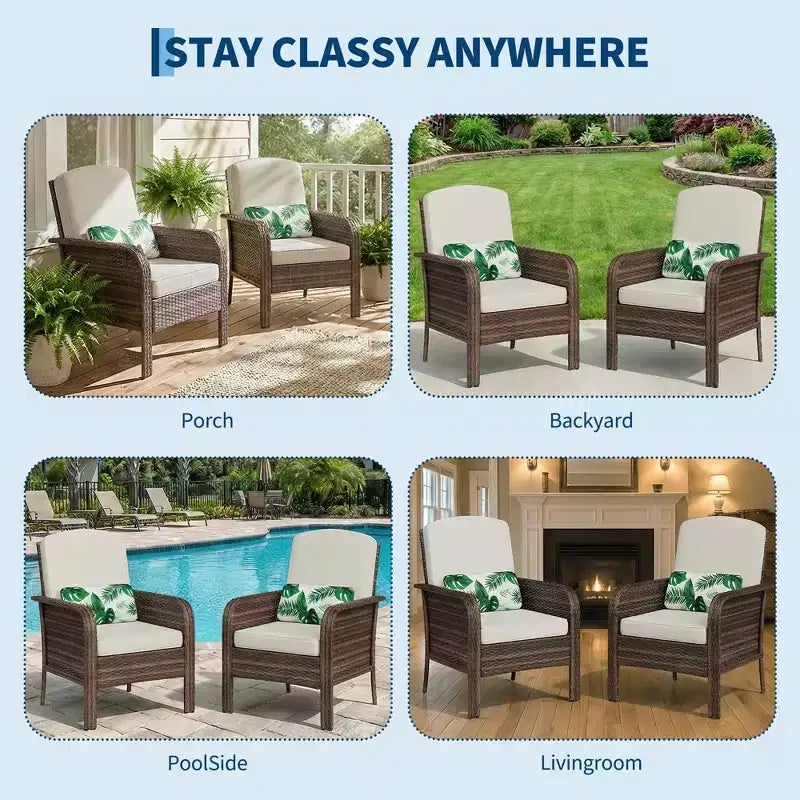 Ensemble de 2 chaises de patio en rotin d'extérieur, coussins épais, osier dégradé résistant aux intempéries - Sièges d'extérieur polyvalents pour véranda, terrasse, jardin, arrière-cour