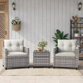 3 Piece PE Rattan Patio Furniture Set, Outdoor Chairs and Table Set with Tempered Glass Tabletop and Cushions, Patio Conversation Set for Patio