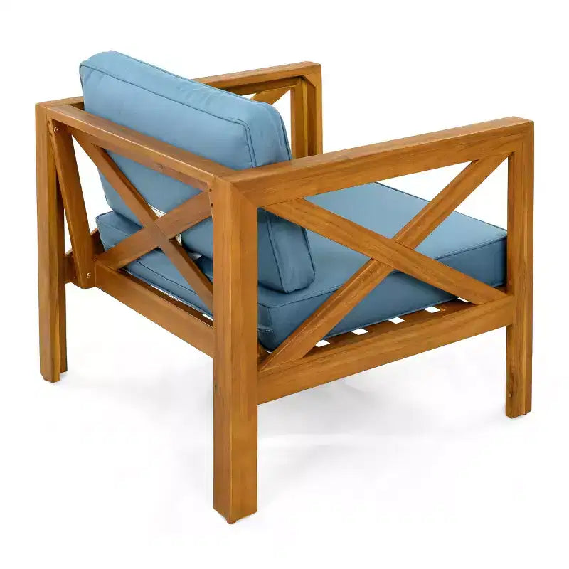 Ensemble de conversation de patio pour petits espaces, salon extérieur en bois d'acacia avec coussins et table d'appoint pliable pour balcon, terrasse, jardin-Panipeachy