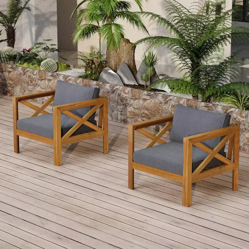 Ensemble de conversation de patio pour petits espaces, salon extérieur en bois d'acacia avec coussins et table d'appoint pliable pour balcon, terrasse, jardin-Panipeachy
