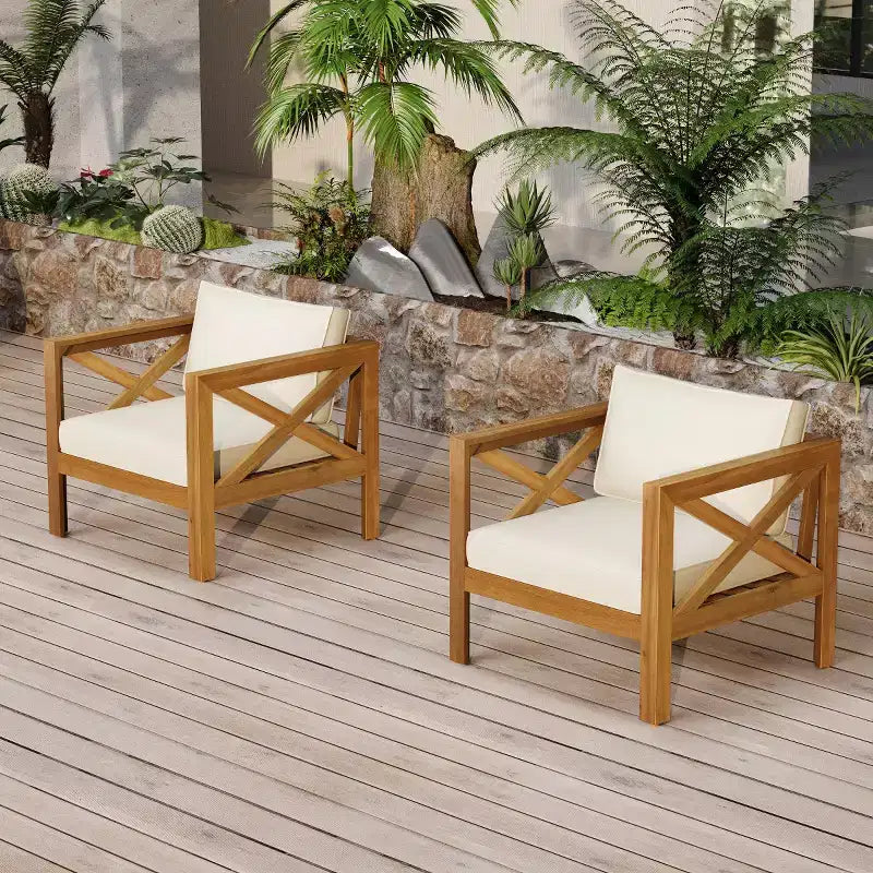 Ensemble de conversation de patio pour petits espaces, salon extérieur en bois d'acacia avec coussins et table d'appoint pliable pour balcon, terrasse, jardin-Panipeachy