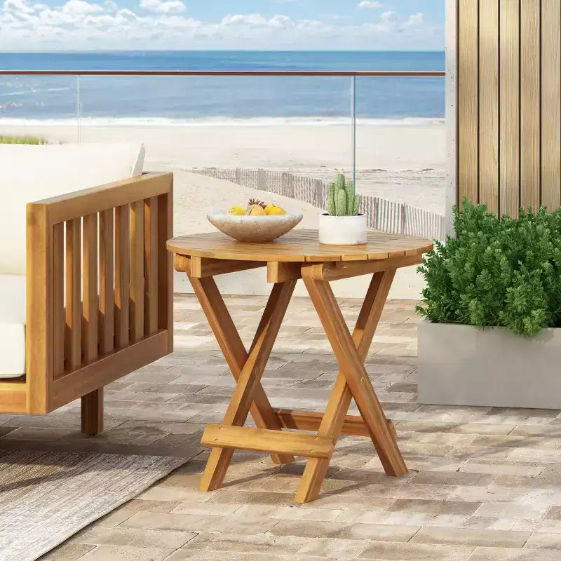 Ensemble de conversation de patio pour petits espaces, salon extérieur en bois d'acacia avec coussins et table d'appoint pliable pour balcon, terrasse, jardin-Panipeachy