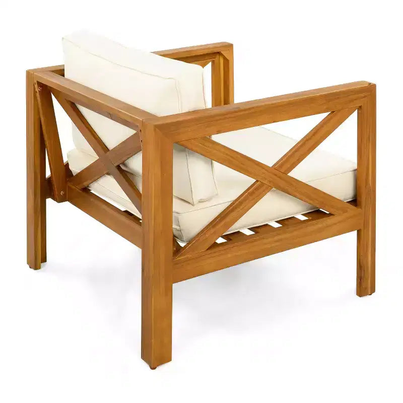 Ensemble de conversation de patio pour petits espaces, salon extérieur en bois d'acacia avec coussins et table d'appoint pliable pour balcon, terrasse, jardin-Panipeachy