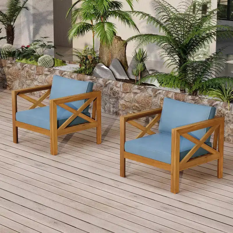 Ensemble de conversation de patio pour petits espaces, salon extérieur en bois d'acacia avec coussins et table d'appoint pliable pour balcon, terrasse, jardin-Panipeachy