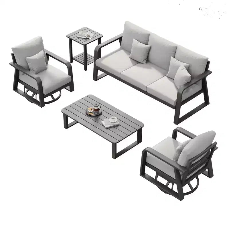 GDFStudio Baldwin Salon de jardin moderne 5 pièces en aluminium avec 2 tables basses et 2 chaises pivotantes