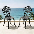 Set of 2 Cast Aluminum Patio Dining Chairs, Black Rust Resistant Frame with Ornate Carved Design