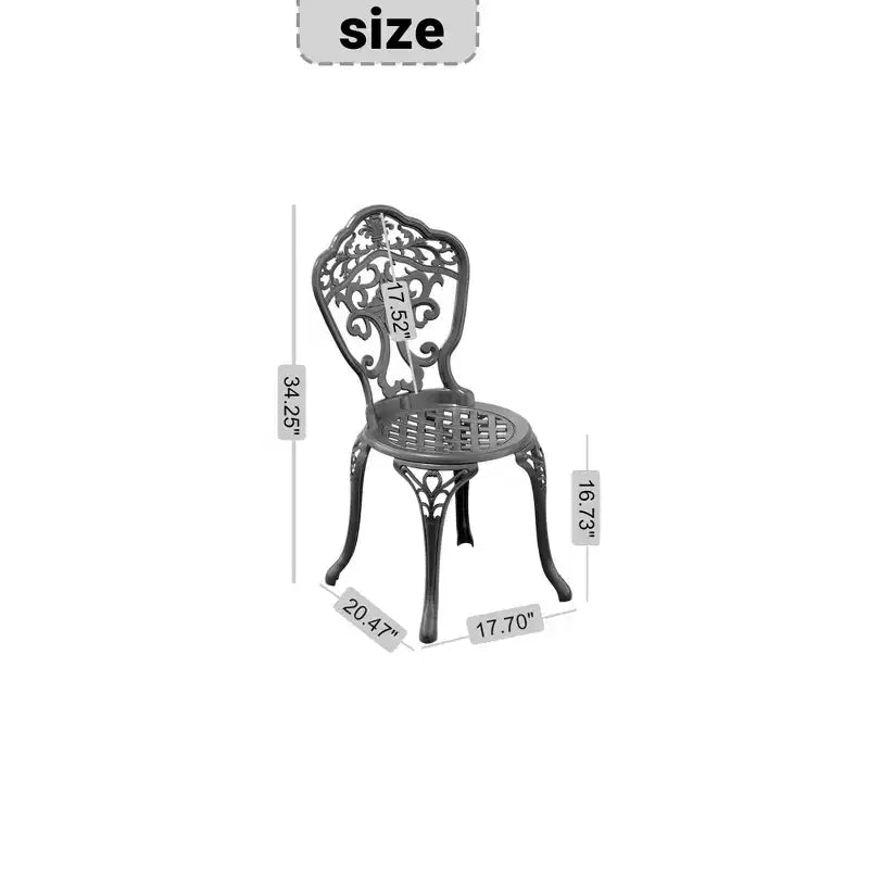 Lot de 2 chaises de salle à manger d'extérieur en fonte d'aluminium, cadre noir résistant à la rouille avec motif sculpté orné