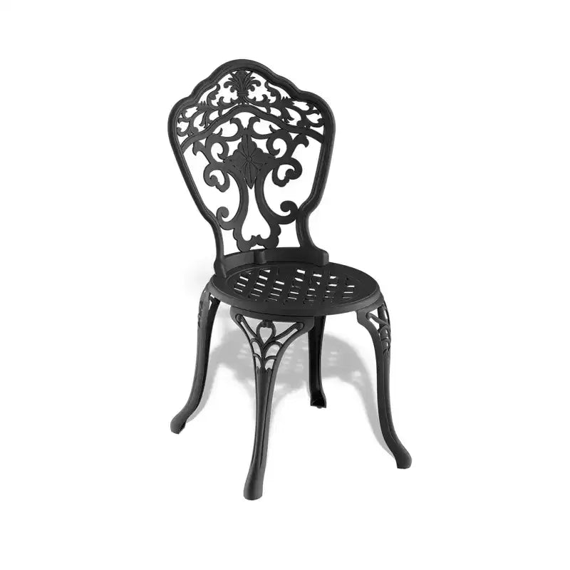 Lot de 2 chaises de salle à manger d'extérieur en fonte d'aluminium, cadre noir résistant à la rouille avec motif sculpté orné