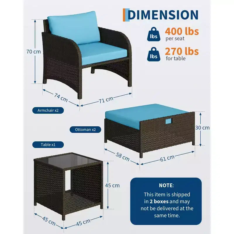 Ensemble de mobilier de jardin 5 pièces en rotin PE tressé, sièges d'extérieur tout temps pour jardin, balcon et terrasse