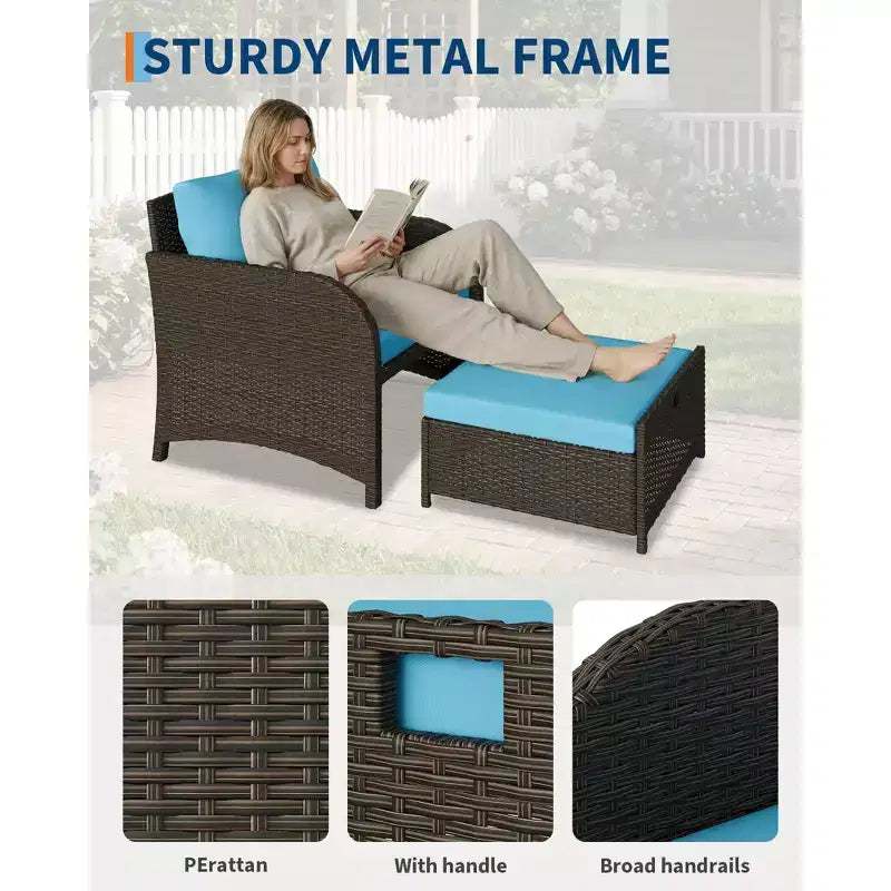 Ensemble de mobilier de jardin 5 pièces en rotin PE tressé, sièges d'extérieur tout temps pour jardin, balcon et terrasse