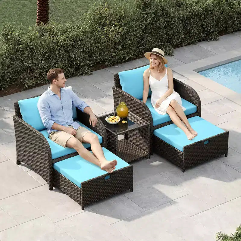 Ensemble de mobilier de jardin 5 pièces en rotin PE tressé, sièges d'extérieur tout temps pour jardin, balcon et terrasse