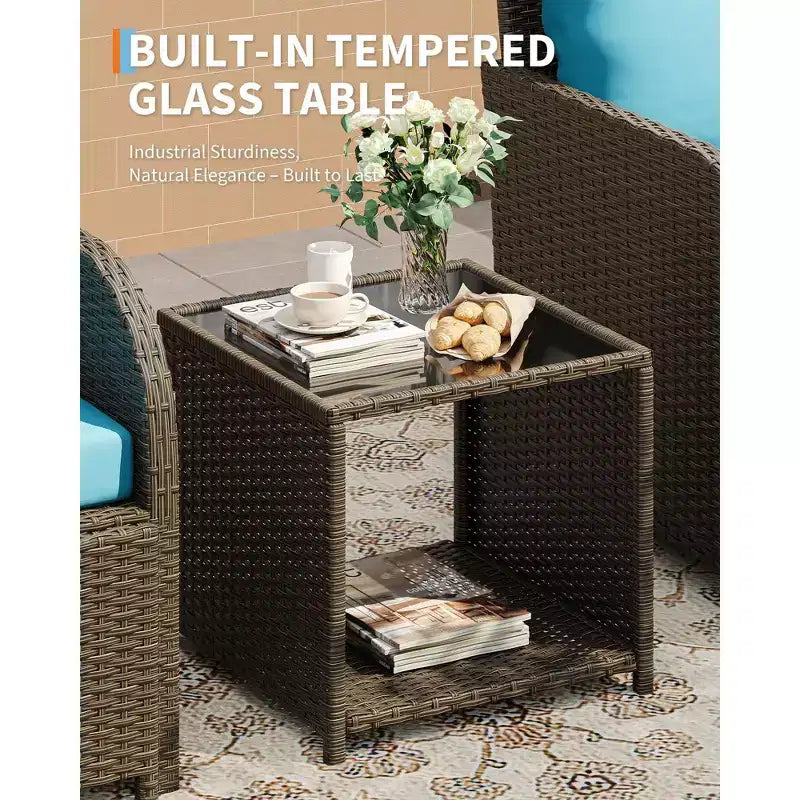 Ensemble de mobilier de jardin 5 pièces en rotin PE tressé, sièges d'extérieur tout temps pour jardin, balcon et terrasse