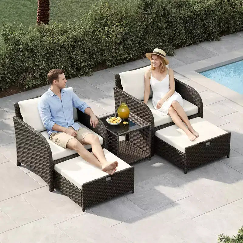Ensemble de mobilier de jardin 5 pièces en rotin PE tressé, sièges d'extérieur tout temps pour jardin, balcon et terrasse
