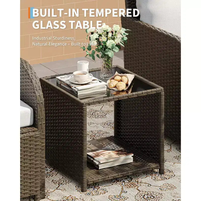 Ensemble de mobilier de jardin 5 pièces en rotin PE tressé, sièges d'extérieur tout temps pour jardin, balcon et terrasse