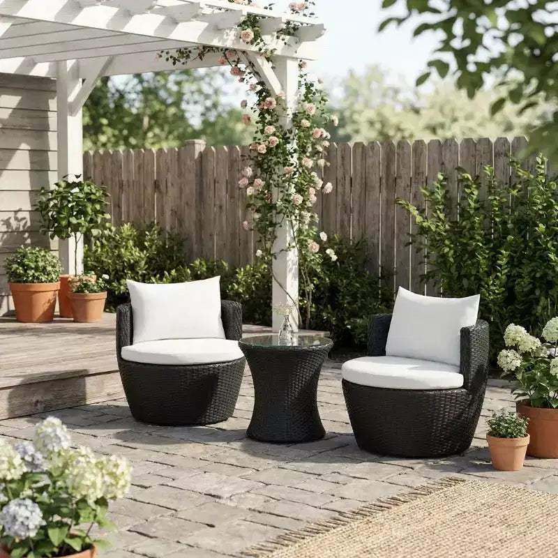 ModernLuxe 3pcs Outdoor Conversation Set Wicker Patio Chat Set, PE Rattan Chairs with Cushions & Tempered Glass Table
