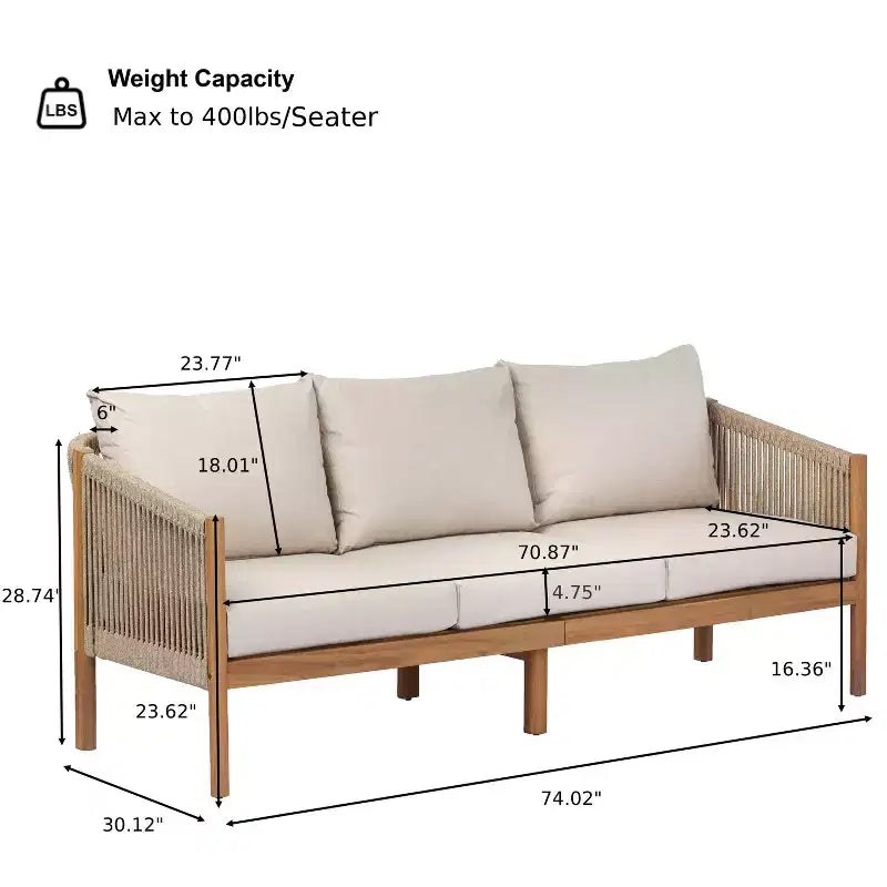 Christopher Knight Home Adewale – Ensemble de jardin moderne 4 pièces en acacia avec coussins, table à lattes et design en corde