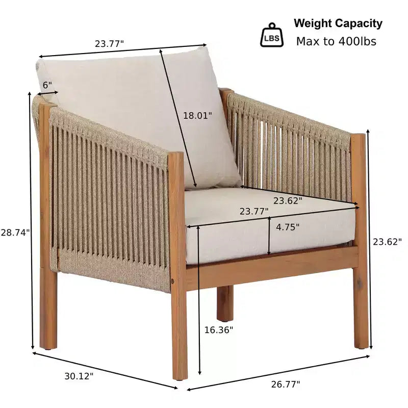 Christopher Knight Home Adewale – Ensemble de jardin moderne 4 pièces en acacia avec coussins, table à lattes et design en corde