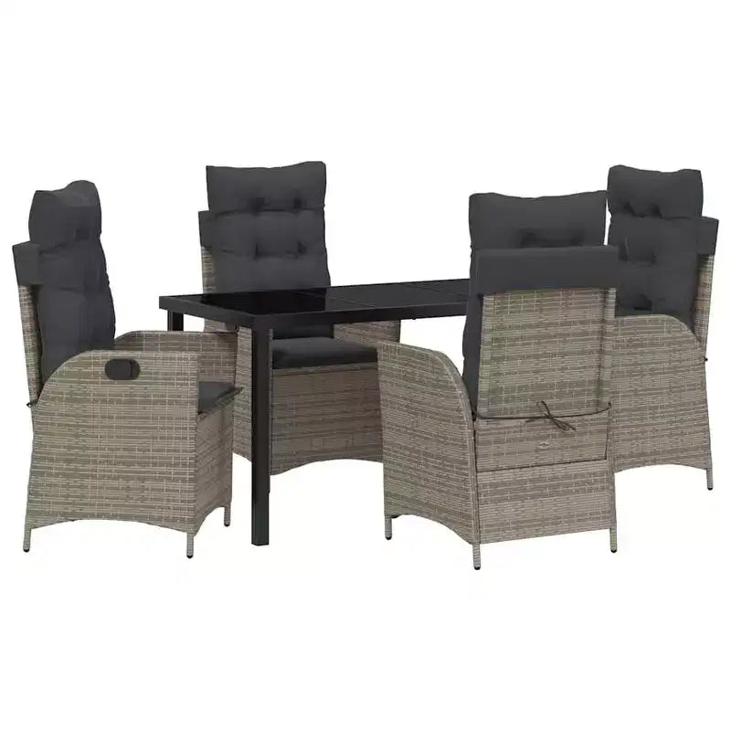 vidaXL Garden Dining Set with Cushion 5 pcs Grey Poly Rattan