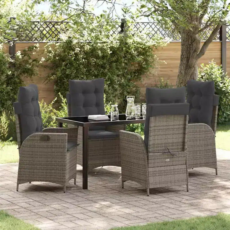 vidaXL Ensemble de salle à manger de jardin avec coussins 5 pcs gris résine tressée