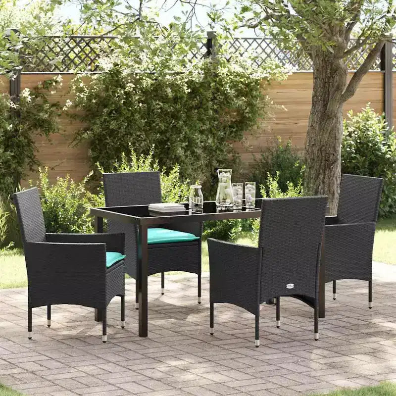 vidaXL Ensemble table et chaises avec coussin 5 pcs Rotin PE noir