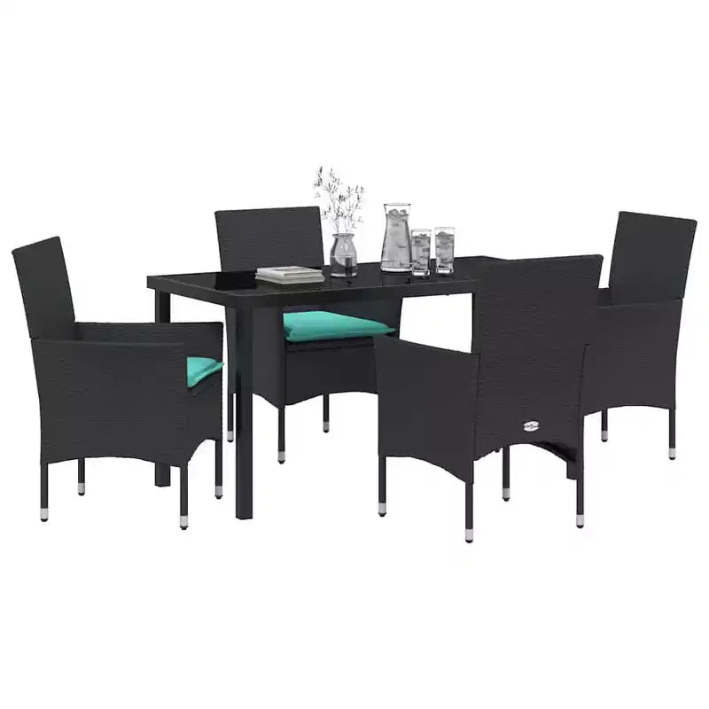 vidaXL Ensemble table et chaises avec coussin 5 pcs Rotin PE noir