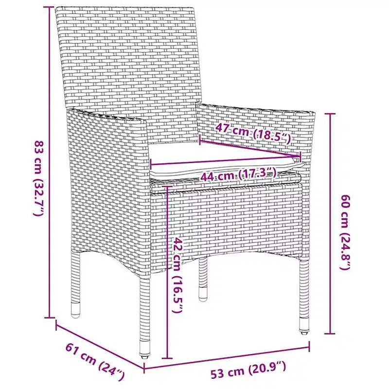 vidaXL Ensemble table et chaises avec coussin 5 pcs Rotin PE noir