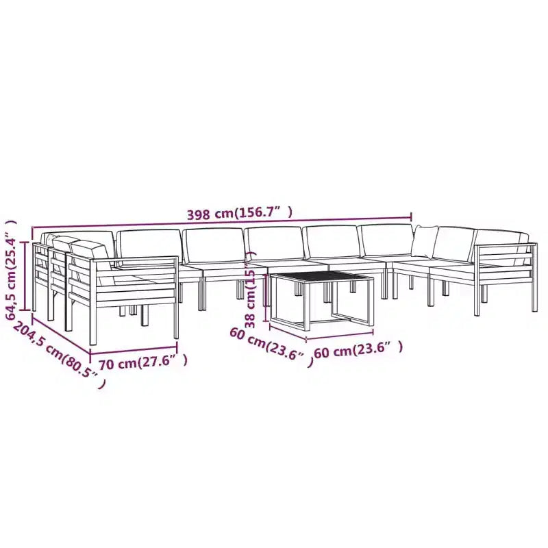 vidaXL Salon de jardin 11 pcs avec coussins aluminium anthracite