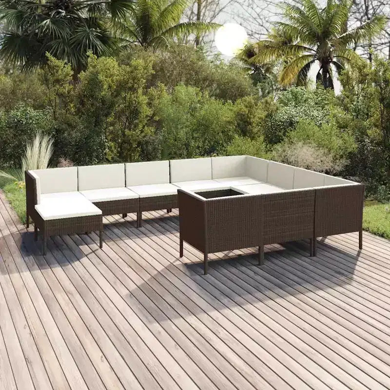 vidaXL Salon de jardin 11 pcs avec coussins résine tressée marron