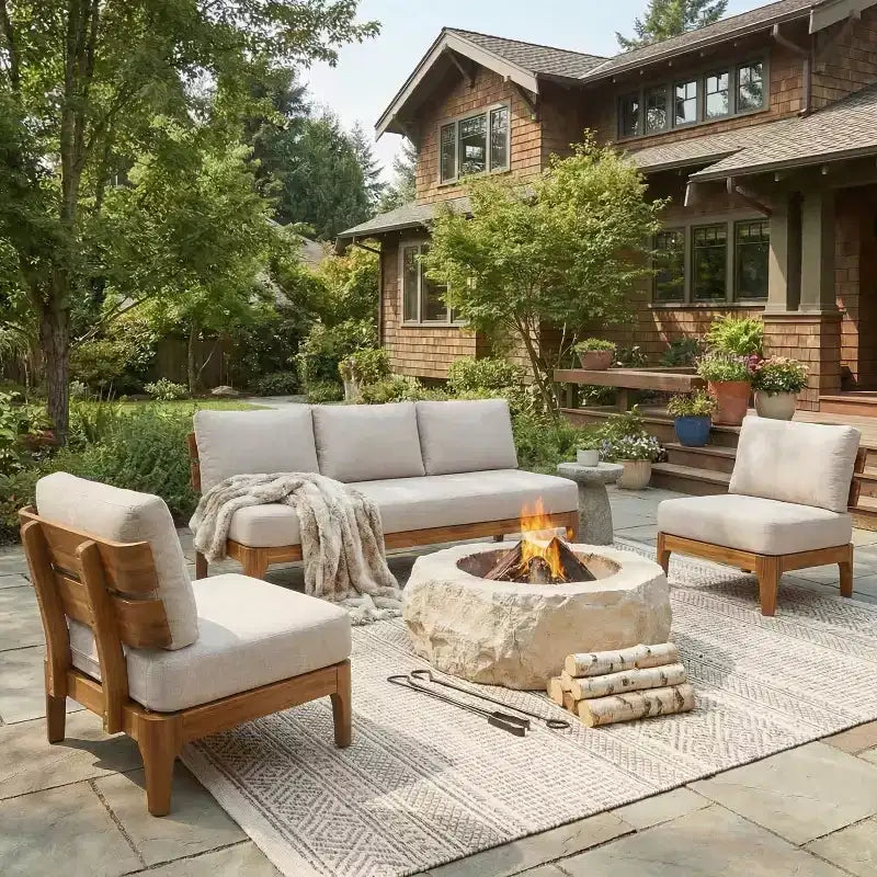 Christopher Knight Home Nikhil Ensemble de conversation moderne 3 pièces en acacia pour terrasse avec coussins (table non incluse)