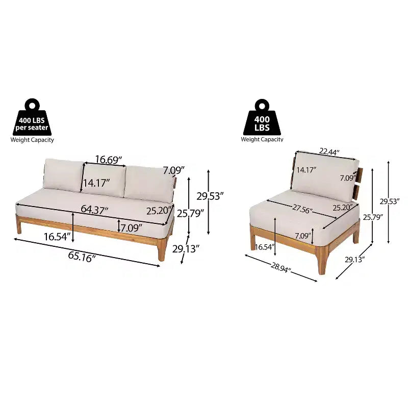 Christopher Knight Home Nikhil Ensemble de conversation moderne 3 pièces en acacia pour terrasse avec coussins (table non incluse)