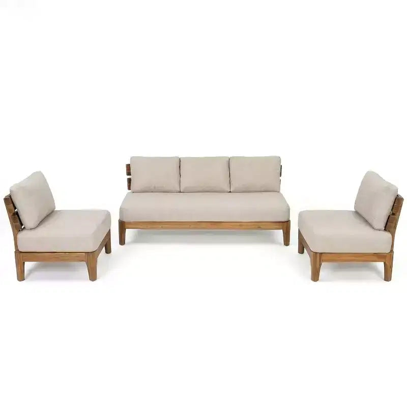 Christopher Knight Home Nikhil Ensemble de conversation moderne 3 pièces en acacia pour terrasse avec coussins (table non incluse)
