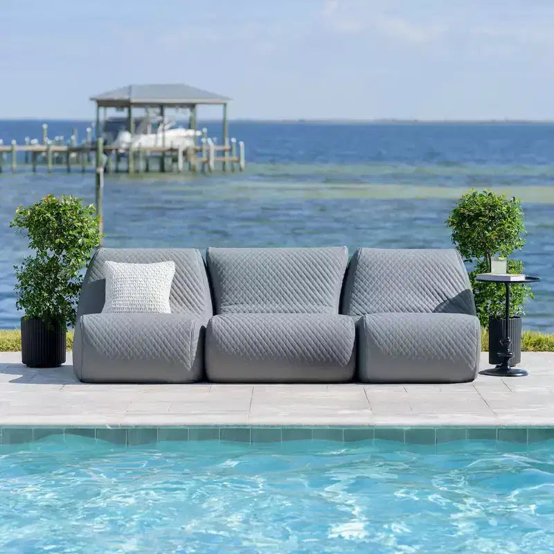Ensemble de mobilier de jardin Big Joe Solvana, canapé sectionnel 3 pièces en cuir cousu avec silicone au toucher frais et résistant aux intempéries, gris clair de lune
