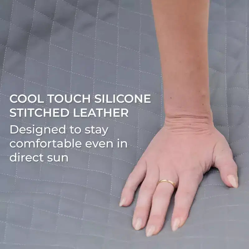 Ensemble de mobilier de jardin Big Joe Solvana, canapé sectionnel 3 pièces en cuir cousu avec silicone au toucher frais et résistant aux intempéries, gris clair de lune