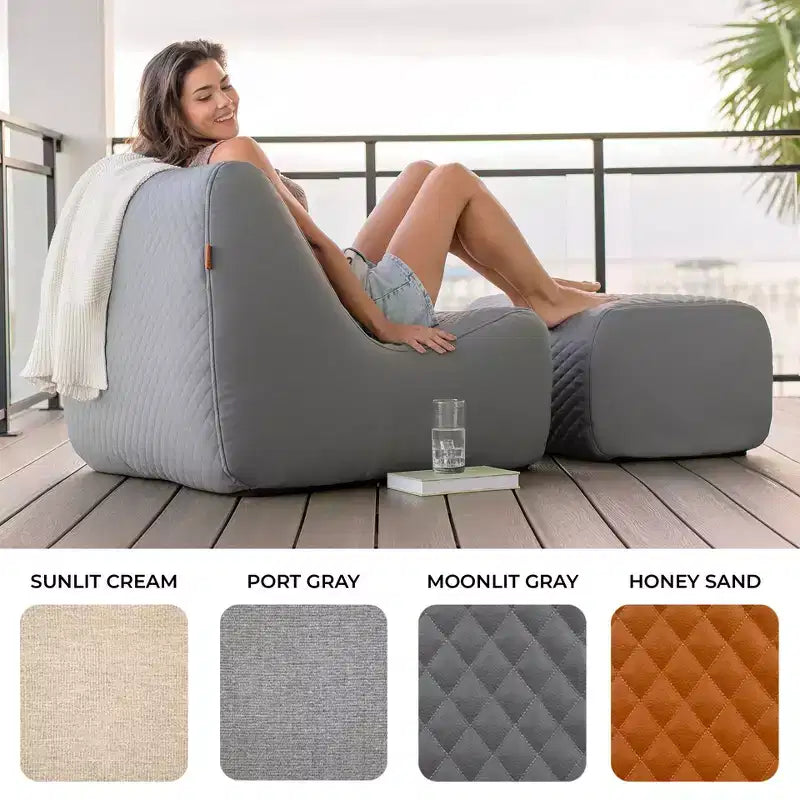 Ensemble de mobilier de jardin Big Joe Solvana, canapé sectionnel 3 pièces en cuir cousu avec silicone au toucher frais et résistant aux intempéries, gris clair de lune