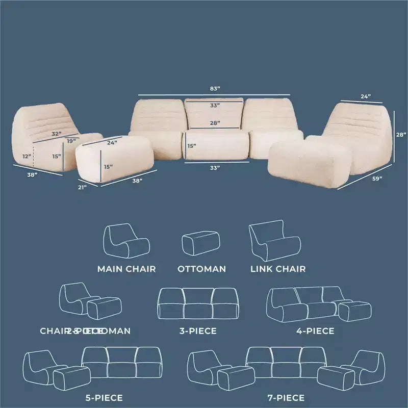 Grand ensemble de mobilier de terrasse Big Joe Solvana, canapé sectionnel 7 pièces en tissu de performance résistant aux intempéries, couleur crème ensoleillée
