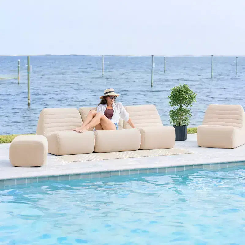 Grand ensemble de mobilier de terrasse Big Joe Solvana, canapé sectionnel 7 pièces en tissu de performance résistant aux intempéries, couleur crème ensoleillée