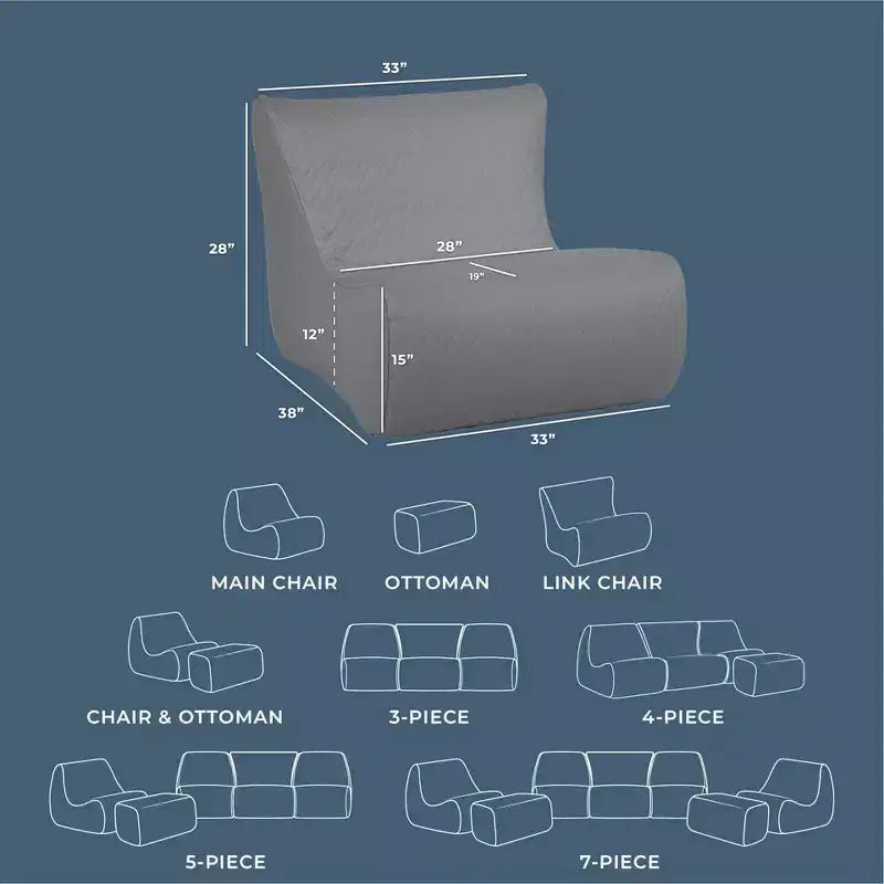 Grand ensemble de meubles de patio d'extérieur Joe Solvana, cuir cousu en silicone doux au toucher résistant aux intempéries, chaise Link, gris clair de lune