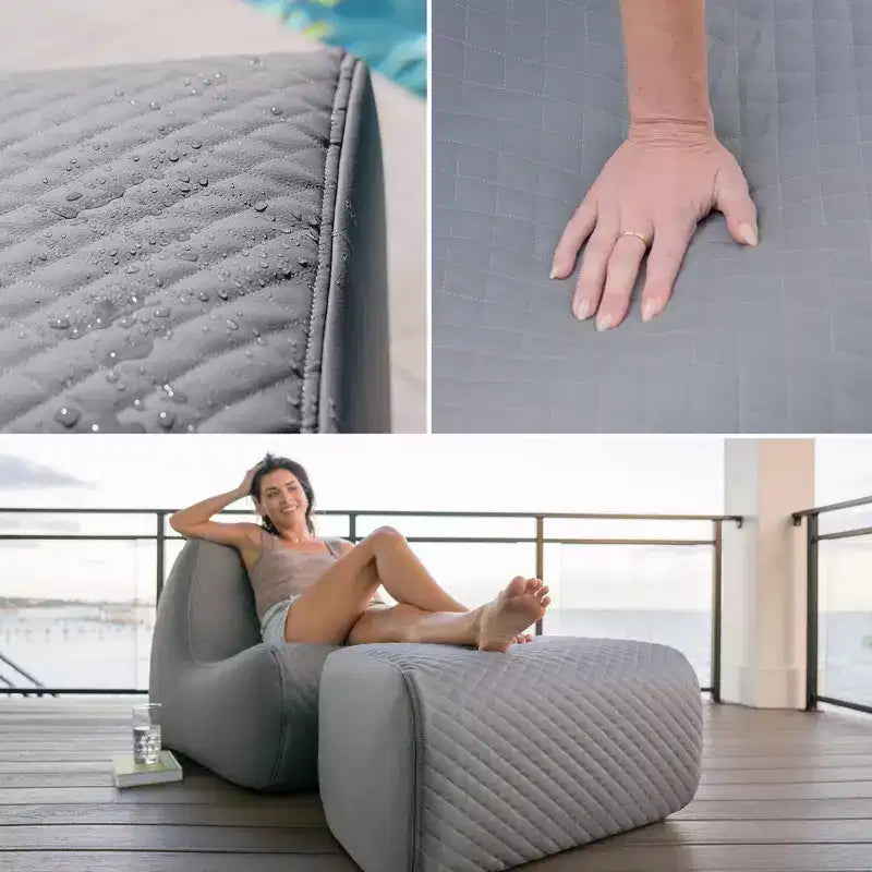 Grand ensemble de meubles de patio d'extérieur Joe Solvana, cuir cousu en silicone doux au toucher résistant aux intempéries, chaise Link, gris clair de lune