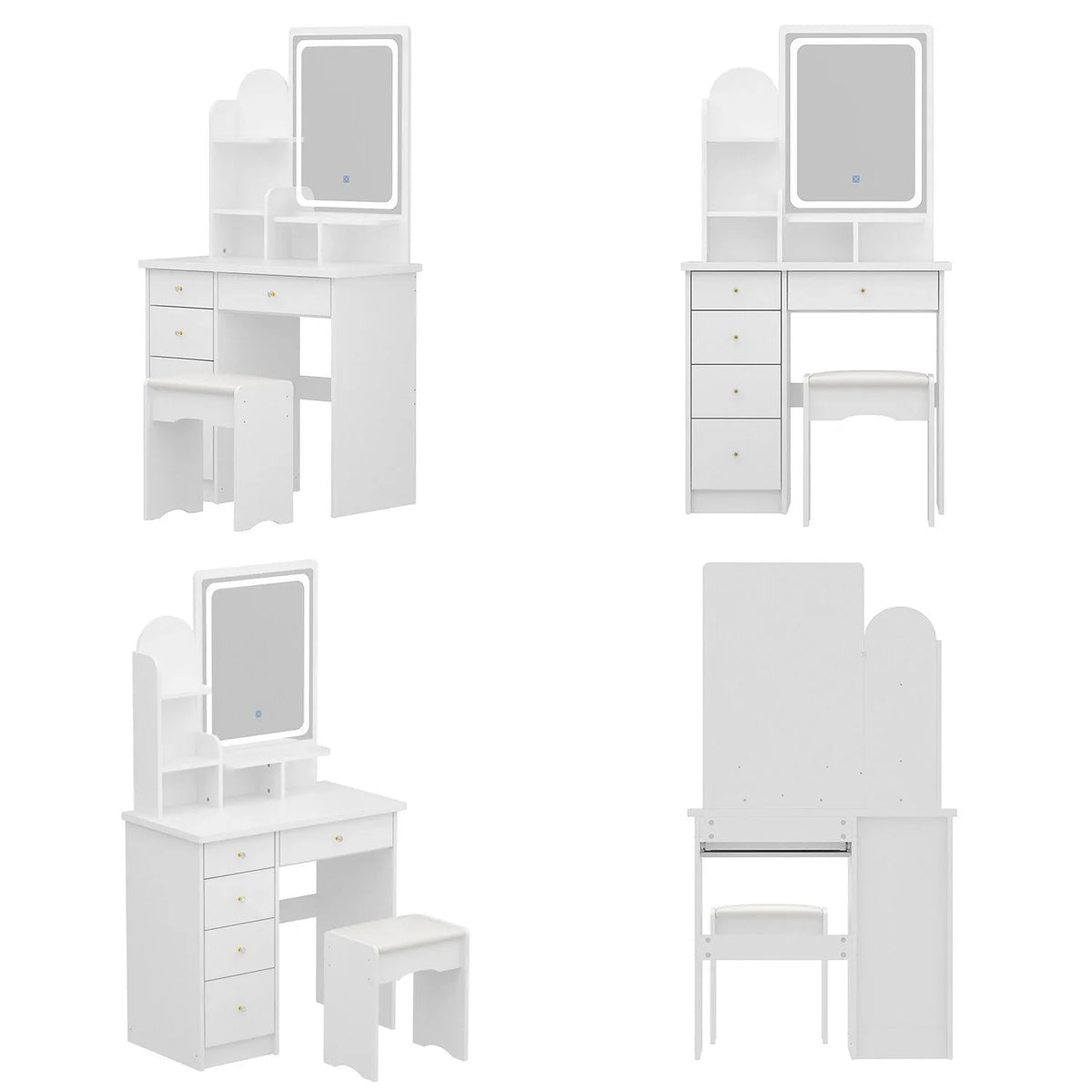 Coiffeuse avec miroir LED intégré et tabouret