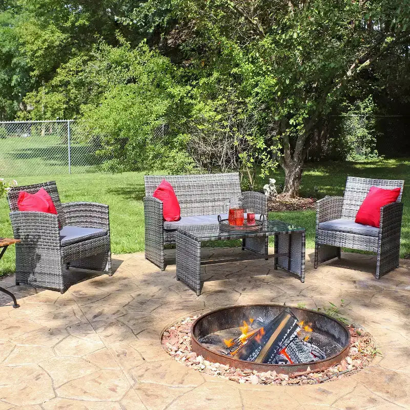 Sunnydaze Salon de conversation Ardfield pour patio avec causeuse, chaises et table - Gris et gris - 4 pièces