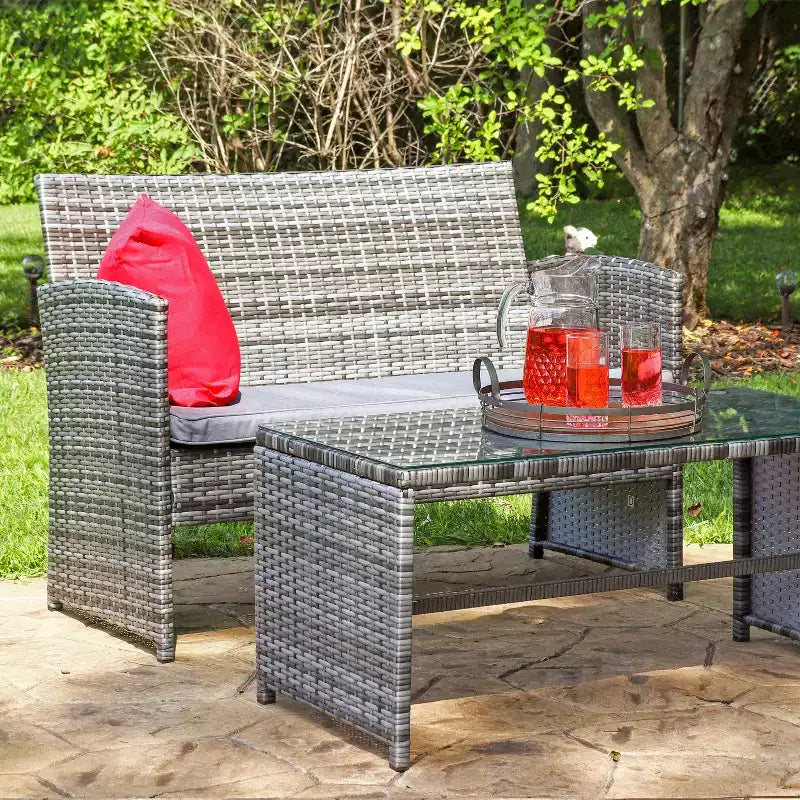 Sunnydaze Salon de conversation Ardfield pour patio avec causeuse, chaises et table - Gris et gris - 4 pièces