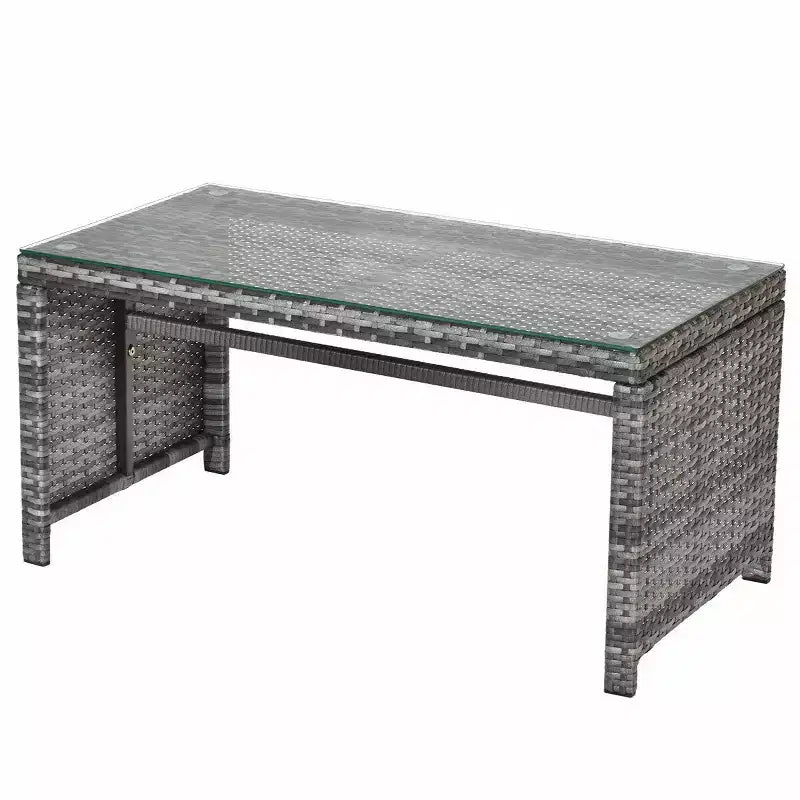 Costway Ensemble de Meubles de Patio en Rotin 4 Pièces Canapé Rembourré avec Table Basse en Verre Blanc