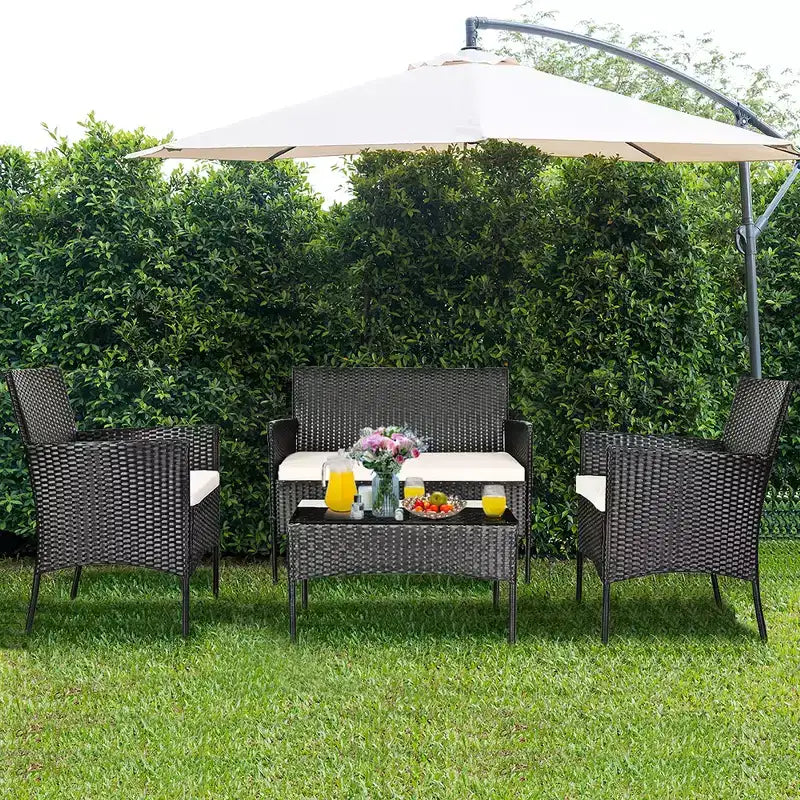 Costway Salon de jardin 4 pièces en rotin tressé pour extérieur