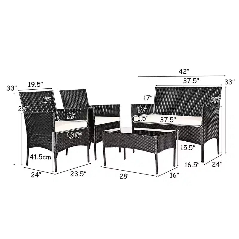 Costway Salon de jardin 4 pièces en rotin tressé pour extérieur